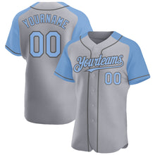 Load image into Gallery viewer, Custom Gray Light Blue-Steel Gray Authentic Raglan Sleeves Baseball Jersey