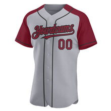 Load image into Gallery viewer, Custom Gray Crimson-Black Authentic Raglan Sleeves Baseball Jersey