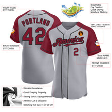 Load image into Gallery viewer, Custom Gray Crimson-Black Authentic Raglan Sleeves Baseball Jersey