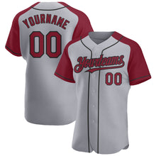 Load image into Gallery viewer, Custom Gray Crimson-Black Authentic Raglan Sleeves Baseball Jersey