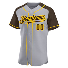 Load image into Gallery viewer, Custom Gray Brown-Yellow Authentic Raglan Sleeves Baseball Jersey