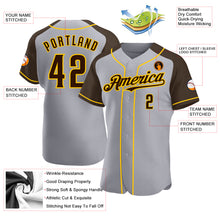 Load image into Gallery viewer, Custom Gray Brown-Yellow Authentic Raglan Sleeves Baseball Jersey