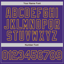 Load image into Gallery viewer, Custom Purple Gold Authentic Raglan Sleeves Baseball Jersey