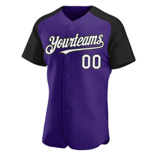 Load image into Gallery viewer, Custom Purple White-Black Authentic Raglan Sleeves Baseball Jersey