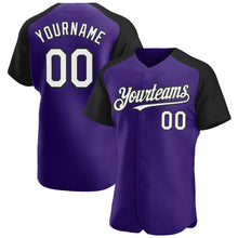 Load image into Gallery viewer, Custom Purple White-Black Authentic Raglan Sleeves Baseball Jersey