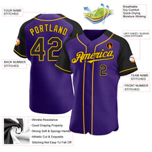 Load image into Gallery viewer, Custom Purple Black-Gold Authentic Raglan Sleeves Baseball Jersey