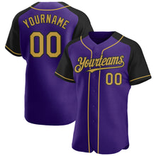 Load image into Gallery viewer, Custom Purple Old Gold-Black Authentic Raglan Sleeves Baseball Jersey