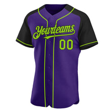 Load image into Gallery viewer, Custom Purple Neon Green-Black Authentic Raglan Sleeves Baseball Jersey