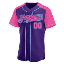 Load image into Gallery viewer, Custom Purple Pink-Light Blue Authentic Raglan Sleeves Baseball Jersey