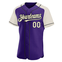 Load image into Gallery viewer, Custom Purple Cream-Black Authentic Raglan Sleeves Baseball Jersey