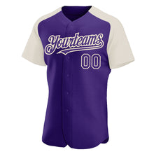 Load image into Gallery viewer, Custom Purple Cream Authentic Raglan Sleeves Baseball Jersey