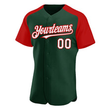 Load image into Gallery viewer, Custom Green White-Red Authentic Raglan Sleeves Baseball Jersey