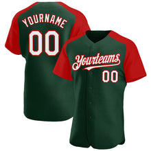 Load image into Gallery viewer, Custom Green White-Red Authentic Raglan Sleeves Baseball Jersey