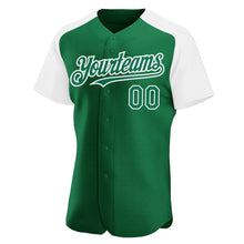 Load image into Gallery viewer, Custom Kelly Green White Authentic Raglan Sleeves Baseball Jersey