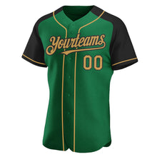 Load image into Gallery viewer, Custom Kelly Green Old Gold-Black Authentic Raglan Sleeves Baseball Jersey