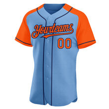 Load image into Gallery viewer, Custom Light Blue Orange-Navy Authentic Raglan Sleeves Baseball Jersey