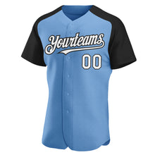 Load image into Gallery viewer, Custom Light Blue White-Black Authentic Raglan Sleeves Baseball Jersey