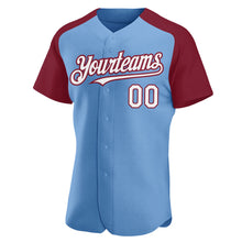 Load image into Gallery viewer, Custom Light Blue White-Crimson Authentic Raglan Sleeves Baseball Jersey
