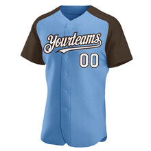 Load image into Gallery viewer, Custom Light Blue White-Brown Authentic Raglan Sleeves Baseball Jersey