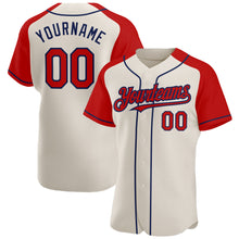 Load image into Gallery viewer, Custom Cream Red-Navy Authentic Raglan Sleeves Baseball Jersey