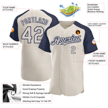 Load image into Gallery viewer, Custom Cream Navy Authentic Raglan Sleeves Baseball Jersey