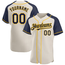 Load image into Gallery viewer, Custom Cream Navy-Gold Authentic Raglan Sleeves Baseball Jersey