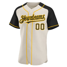 Load image into Gallery viewer, Custom Cream Black-Gold Authentic Raglan Sleeves Baseball Jersey
