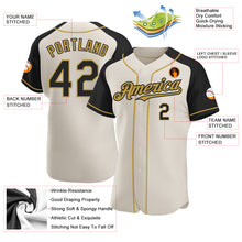 Load image into Gallery viewer, Custom Cream Black-Old Gold Authentic Raglan Sleeves Baseball Jersey