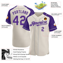 Load image into Gallery viewer, Custom Cream Purple-Gray Authentic Raglan Sleeves Baseball Jersey