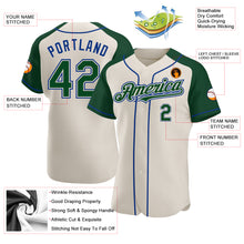 Load image into Gallery viewer, Custom Cream Green-Royal Authentic Raglan Sleeves Baseball Jersey