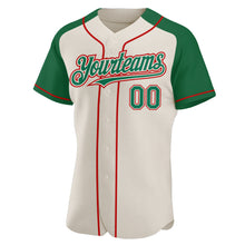 Load image into Gallery viewer, Custom Cream Kelly Green-Red Authentic Raglan Sleeves Baseball Jersey