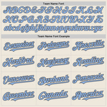 Load image into Gallery viewer, Custom Cream Light Blue-Steel Gray Authentic Raglan Sleeves Baseball Jersey