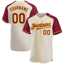 Load image into Gallery viewer, Custom Cream Crimson-Gold Authentic Raglan Sleeves Baseball Jersey