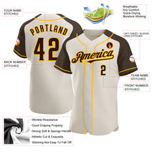 Load image into Gallery viewer, Custom Cream Brown-Gold Authentic Raglan Sleeves Baseball Jersey