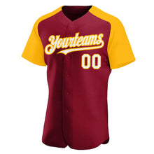 Load image into Gallery viewer, Custom Crimson White-Gold Authentic Raglan Sleeves Baseball Jersey