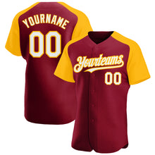 Load image into Gallery viewer, Custom Crimson White-Gold Authentic Raglan Sleeves Baseball Jersey
