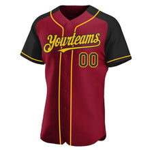 Load image into Gallery viewer, Custom Crimson Black-Gold Authentic Raglan Sleeves Baseball Jersey