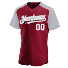 Load image into Gallery viewer, Custom Crimson White-Gray Authentic Raglan Sleeves Baseball Jersey
