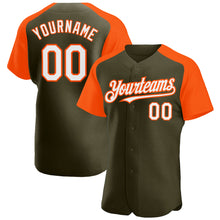 Load image into Gallery viewer, Custom Olive White-Orange Authentic Raglan Sleeves Salute To Service Baseball Jersey