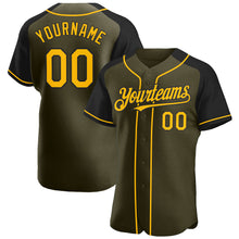Load image into Gallery viewer, Custom Olive Gold-Black Authentic Raglan Sleeves Salute To Service Baseball Jersey