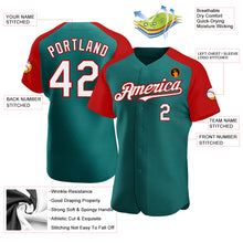 Load image into Gallery viewer, Custom Teal White-Red Authentic Raglan Sleeves Baseball Jersey