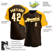 Load image into Gallery viewer, Custom Brown White-Gold Authentic Raglan Sleeves Baseball Jersey