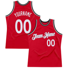 Load image into Gallery viewer, Custom Red White-Black Authentic Throwback Basketball Jersey