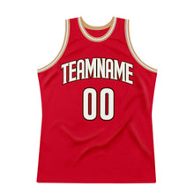Load image into Gallery viewer, Custom Red White-Old Gold Authentic Throwback Basketball Jersey