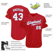 Load image into Gallery viewer, Custom Red White Pinstripe White-Light Blue Authentic Baseball Jersey