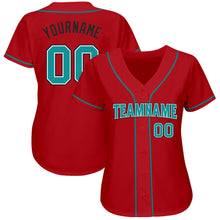 Load image into Gallery viewer, Custom Red Teal-Black Authentic Baseball Jersey