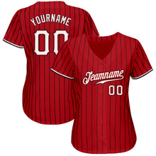 Load image into Gallery viewer, Custom Red Black Pinstripe White-Black Authentic Baseball Jersey