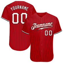 Load image into Gallery viewer, Custom Red Black Pinstripe White-Black Authentic Baseball Jersey