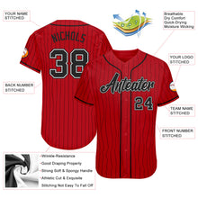 Load image into Gallery viewer, Custom Red Black Pinstripe Black-White Authentic Baseball Jersey