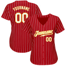 Load image into Gallery viewer, Custom Red Gold Pinstripe White-Gold Authentic Baseball Jersey